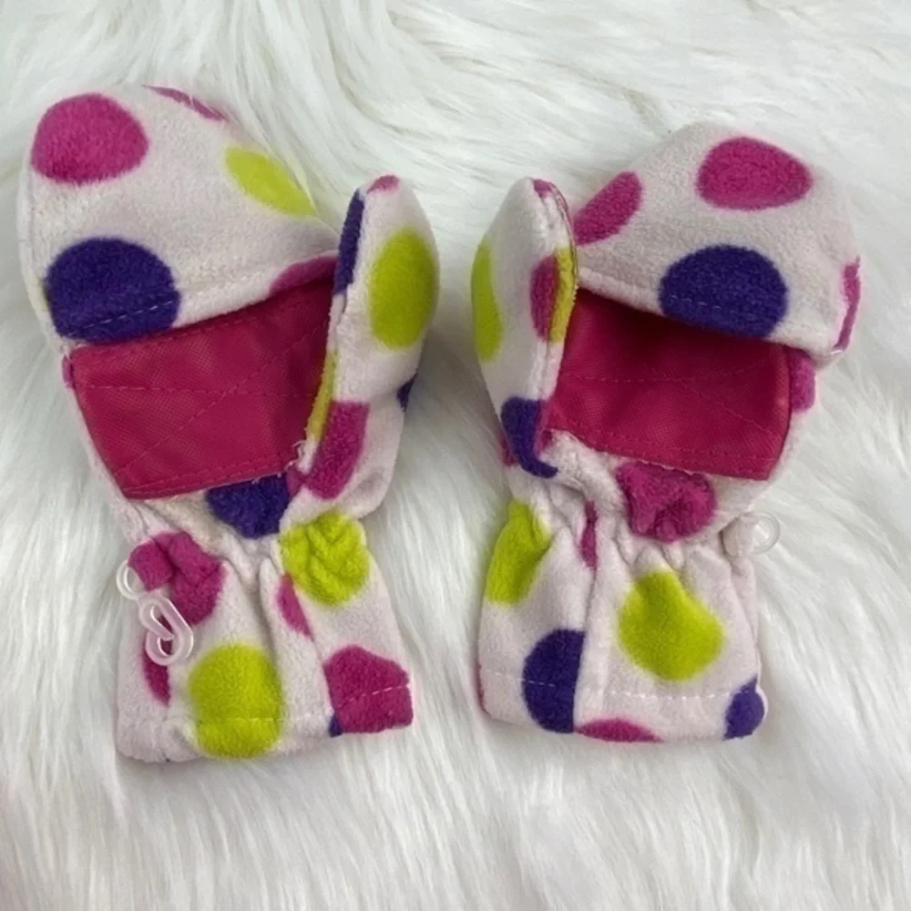 Falls Creek Hat and Mittens Winter Girls Polka Dot Soft Warm Fleece